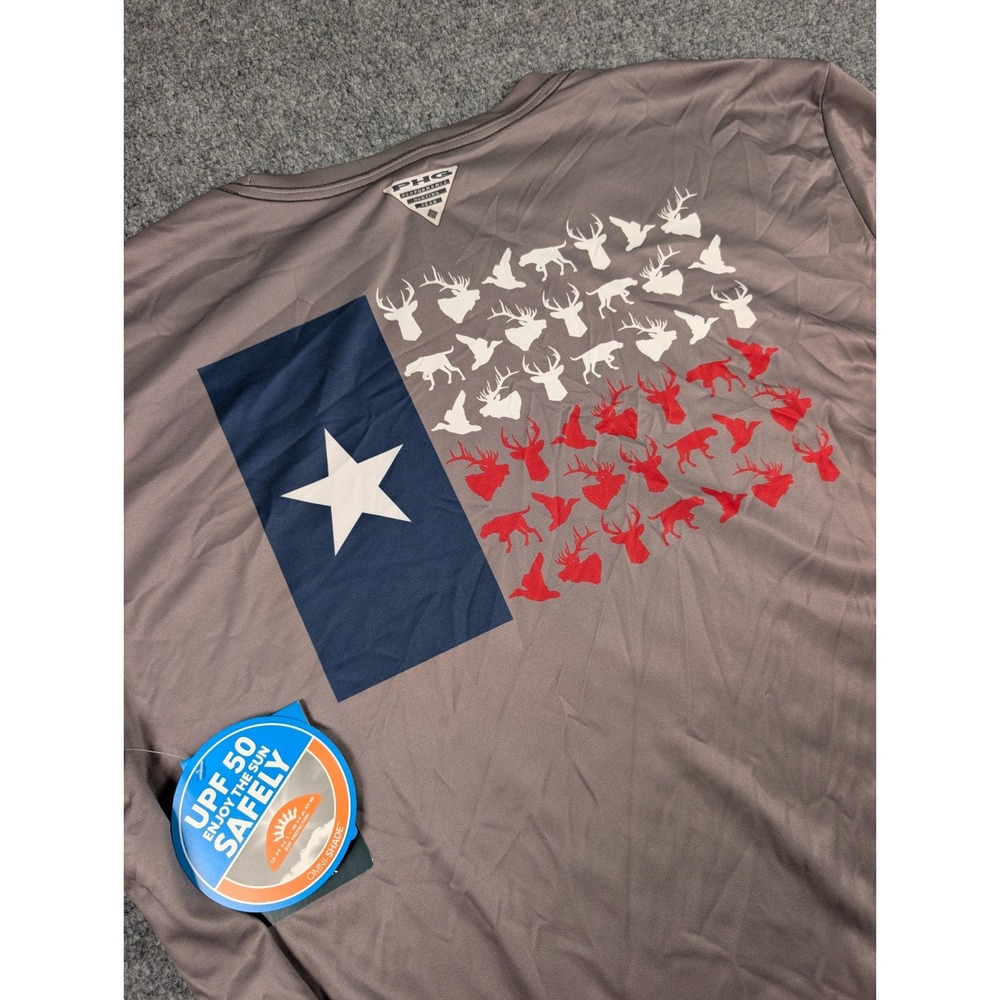 Columbia PHG Terminal Shot Game Flag LS Shirt Mens 2XL Gray‎ Texas NWT